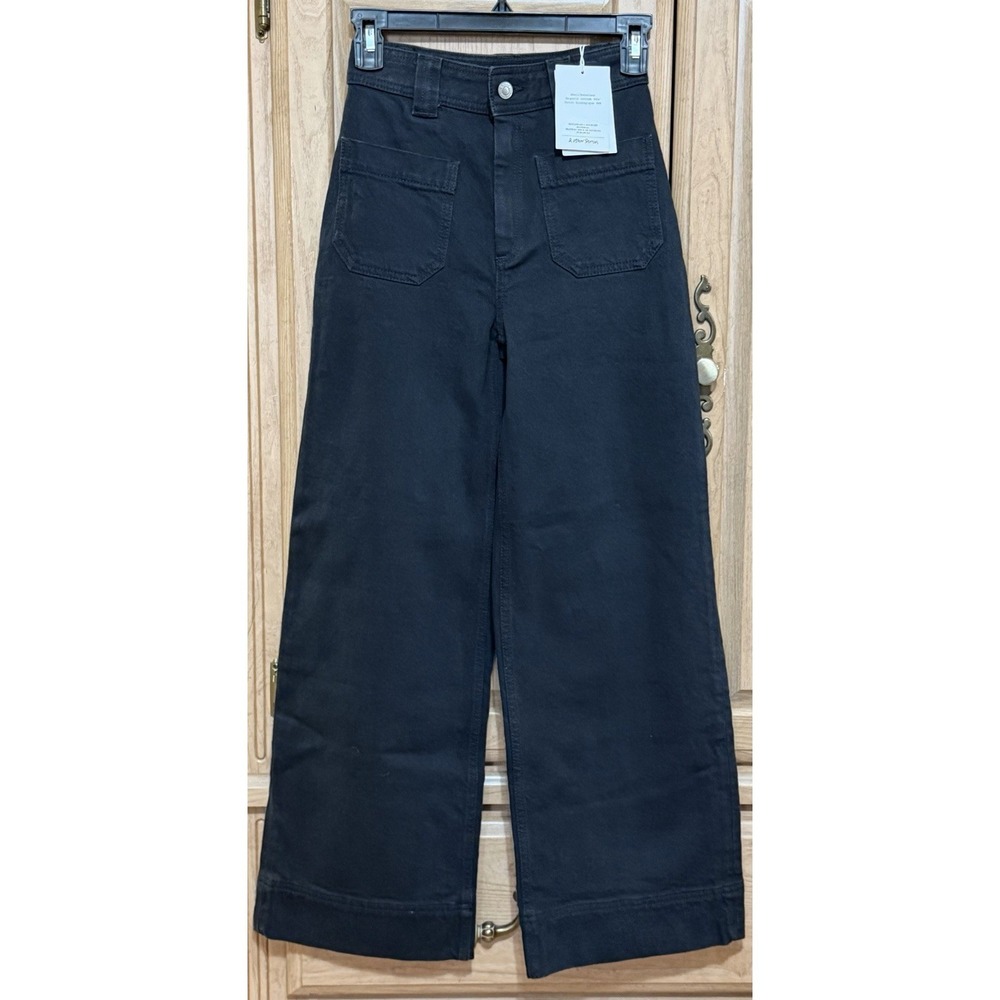 Paris Atelier & Other Stories Jeans Womens 0 Black Denim Wide Leg Patch Pockets